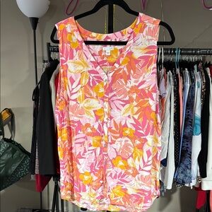 J. Jill Pink and Orange Artistic Tank Top